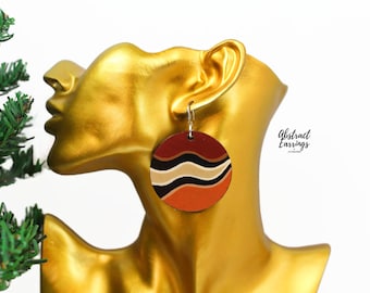 Abstract Tricolor Brown Earrings - Wooden Hand Painted Art Dangles