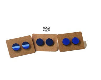 Blue Stud Earring Set, 3 Pairs - Men Fashion Statement - Durable Masculine Earrings - Handcrafted Jewelry for Him - Hypoallergenic Studs