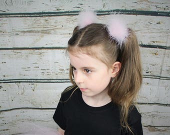Pale Pastel Baby Pink Fluffy Hair Bands Bobbles Ears