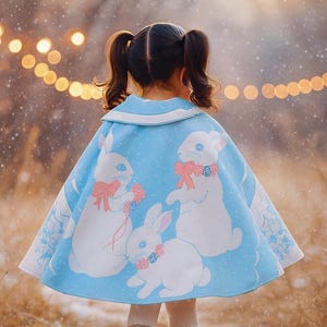 Bunny Cape - Blue Floral Lightweight Cape for Girls, Cotton Cape for Kids, Bunny Rabbit Cape, Easter Cape Dressing Up Costume for Children