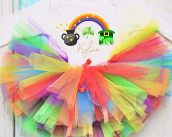 Personalised Baby Girls St Patrick's Day Tutu Outfit in Rainbow