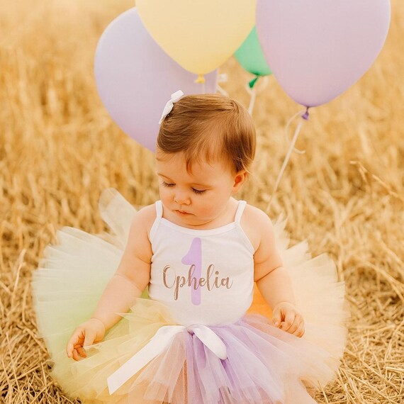 Personalised First Birthday Outfit, Pastel Rainbow Tutu, Cake Smash - Etsy