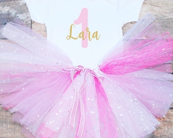 Personalised Girls First Birthday Outfit, 1st Birthday Outfit, Pink Tutu Outfit, Baby Girls Outfit, One, Princess Crown Print, Cake Smash