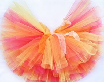 Tutti Frutti Tutu Skirt, Pink Orange Yellow Tutu, Party Skirt for Girls, Cake Smash Tutu, Birthday Girl Gift, Colourful Rainbow Tutu, Bright