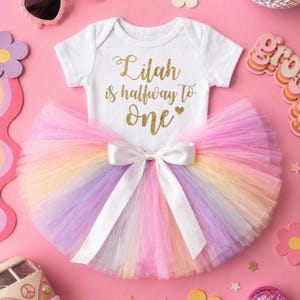 Personalised Half Birthday Outfit Pastel Rainbow Tutu