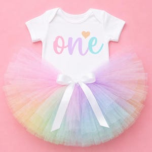 Ensemble tutu 1er anniversaire arc-en-ciel pour bébé fille