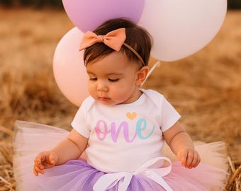 Baby Girl 1st Birthday Outfit, Rainbow Tutu, Organic Cotton Bodysuit