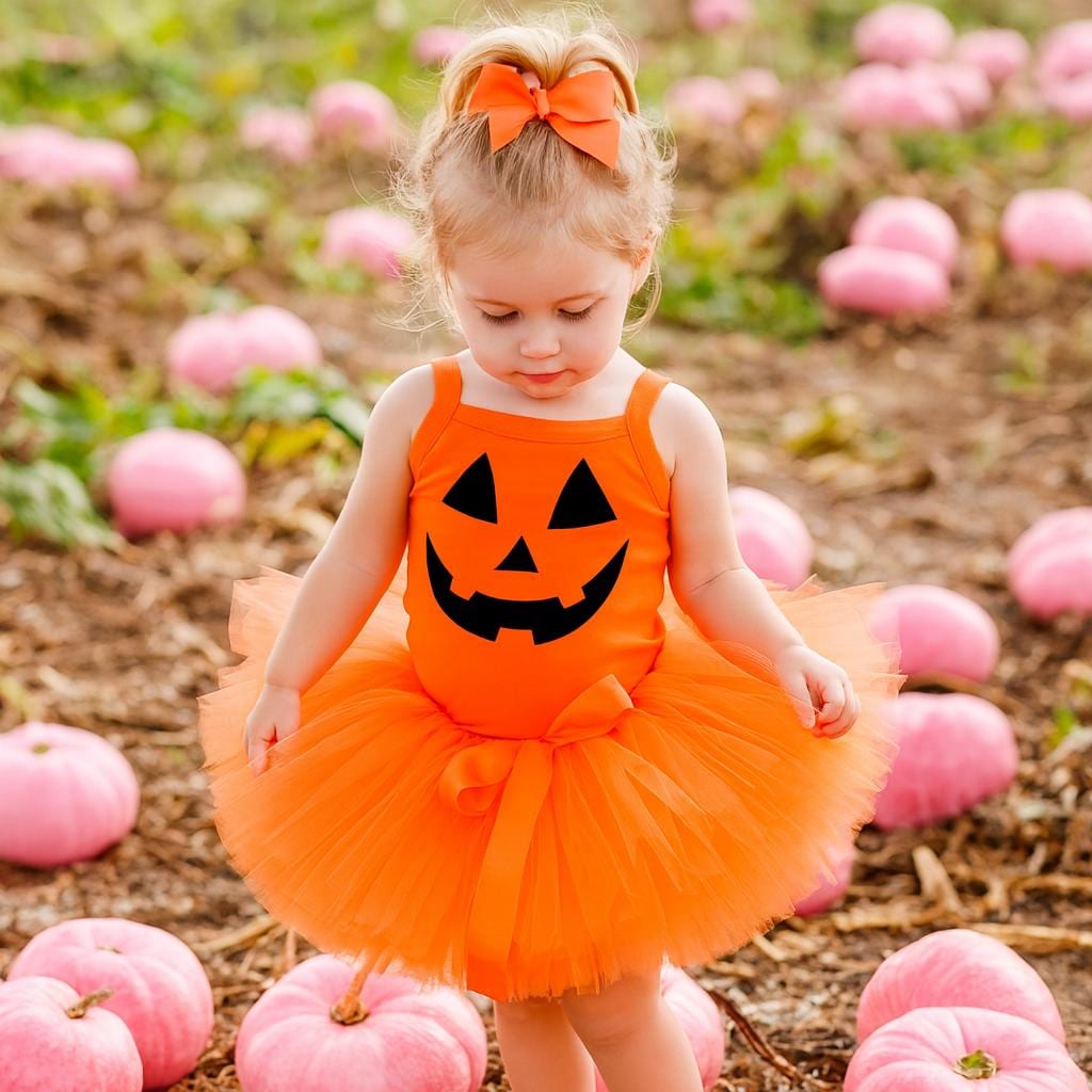 Baby Girls Pumpkin Costume Halloween Tutu Outfit, First Birthday