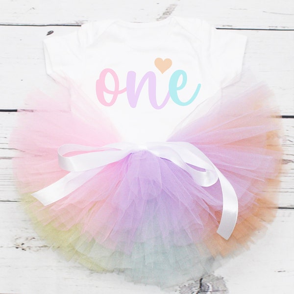 Baby Girls 1st Birthday Outfit, Pastel Tutu Outfit, Rainbow Tutu Outfit, Rainbow Birthday Outfit, Pastel Rainbow First Birthday Set