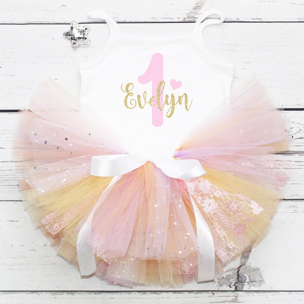 Personalised Baby Girls First Birthday Outfit, Girls 1st Birthday Outfit, Pastel Tutu Outfit, Baby Girls Outfit, One, Cake Smash, Rainbow