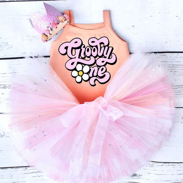 Girls Groovy One 1st Birthday Outfit, First Birthday Tutu Outfit, Pastel Tutu Skirt, Groovy Birthday Party, Cake Smash Hippie Vibes