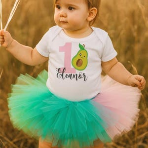 Avocado First Birthday Outfit: Organic Cotton Bodysuit & Pink Tutu