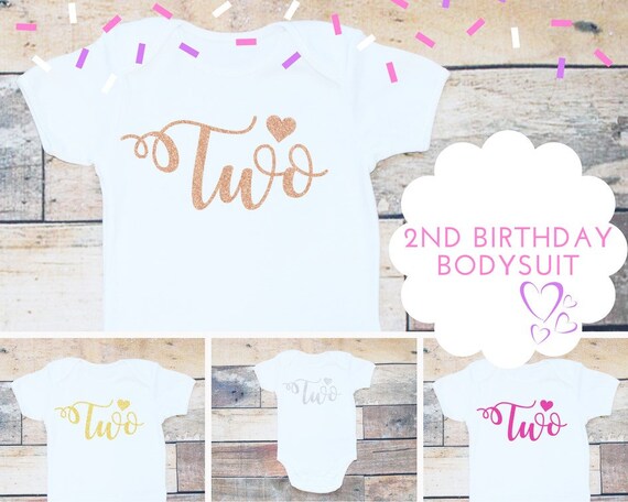 Personalised 2nd Birthday Second Cute Baby Kids Body Suit Vest Glitter Girl