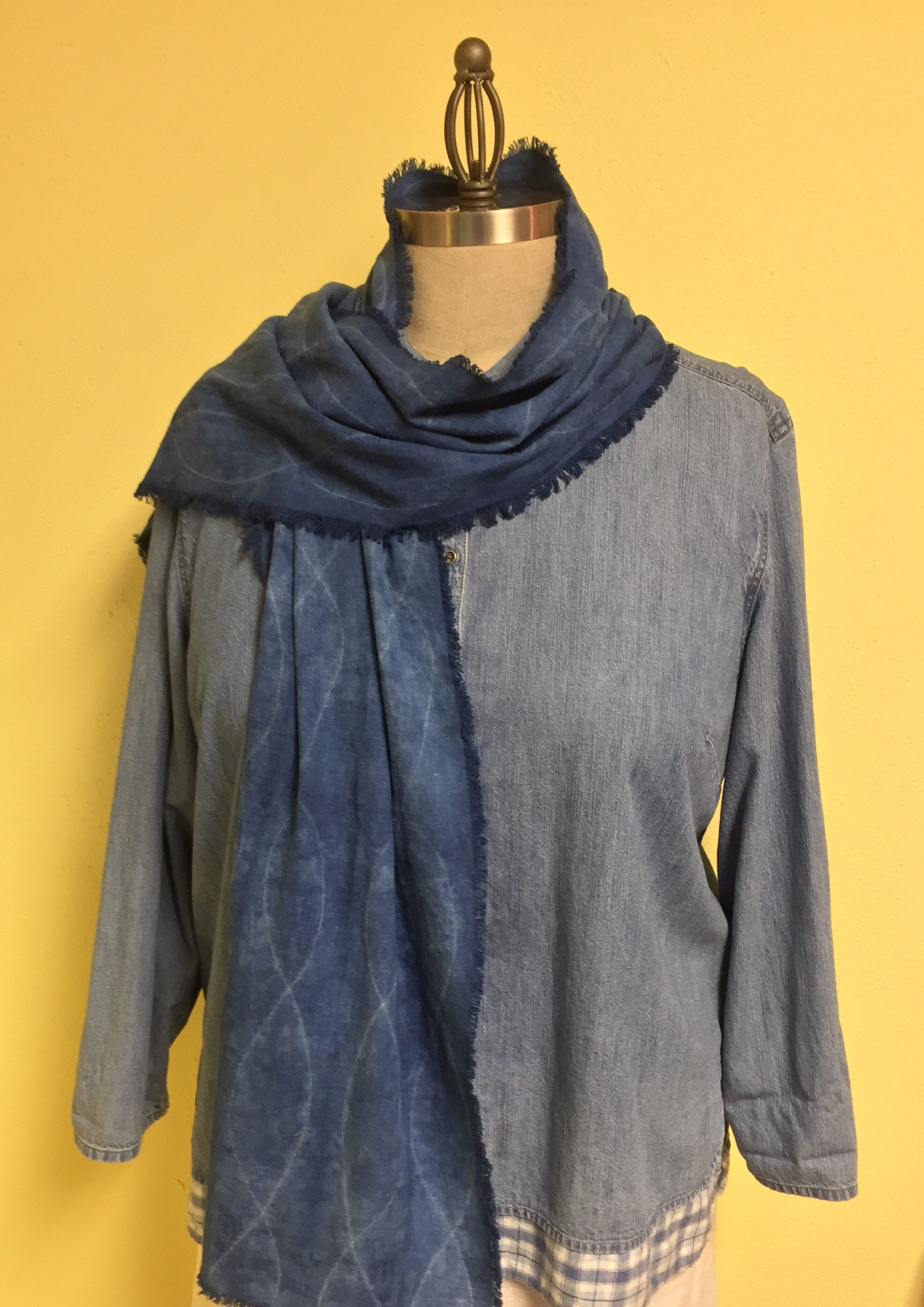 indigo linen scarf