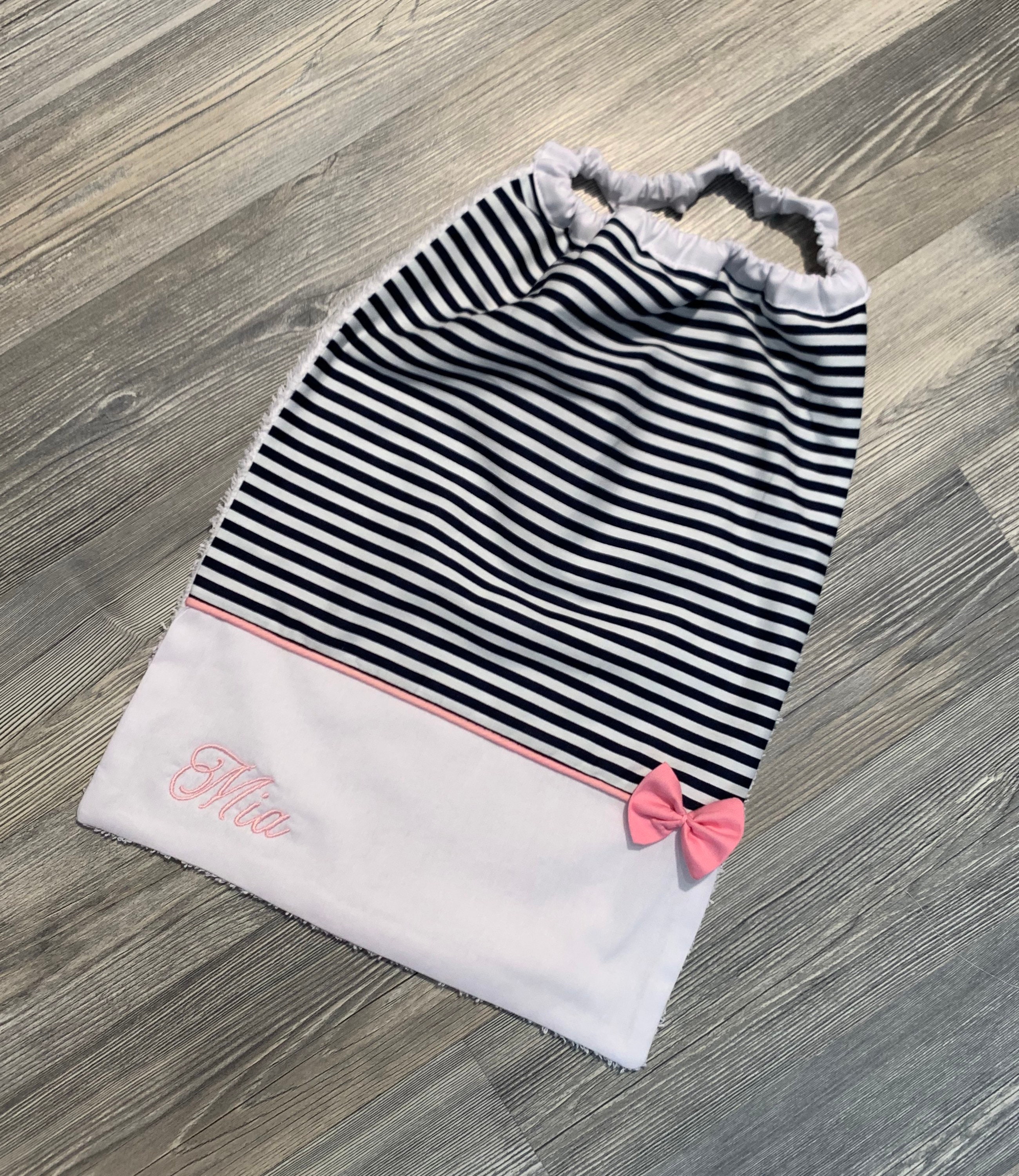 Serviette de Cantine Enfant Personnalisable Marinière et Rose. Lavable/ Réutilisable /Écologique /Zd