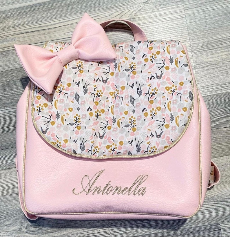 Personalised backpack in faux leather and liberty gift birth creche kindergarten child baby return