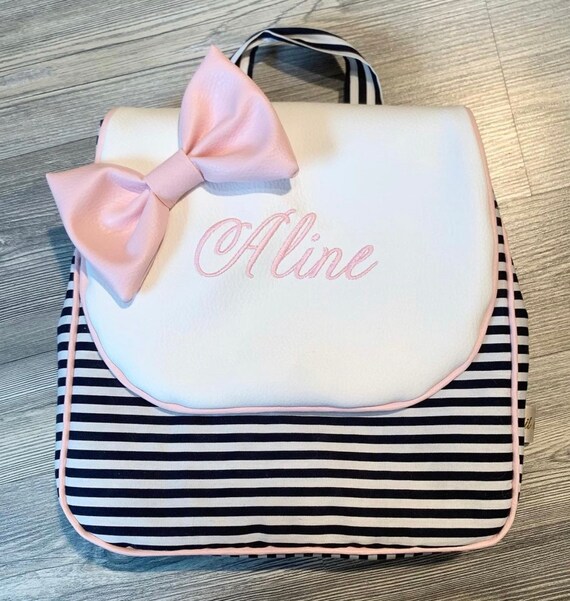 Sac A Dos Mariniere Personnalise Noeud Rose Broderie Ecole Etsy