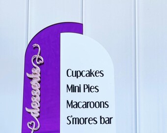 Mirrored Acrylic Arch Dessert Bar Sign, Wedding Menu