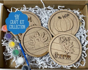 Thanksgiving Wooden Craft Kit, Fall Colors, DIY Painting, Toddler Activity