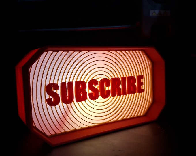 3D Printed "Subscribe" LED Sign Light – USB-C Rechargeable Desk Decor for YouTubers & Creators