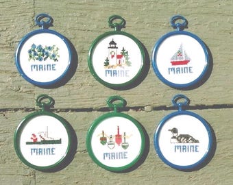 DIGITAL Six Maine Ornaments Counted Cross Stitch Pattern