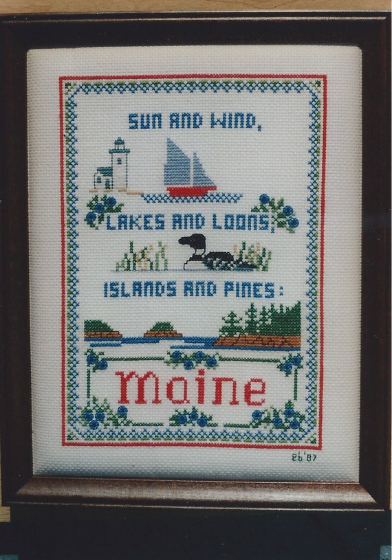 A Maine Sampler Counted Cross Stitch Pattern or Kit Sewing