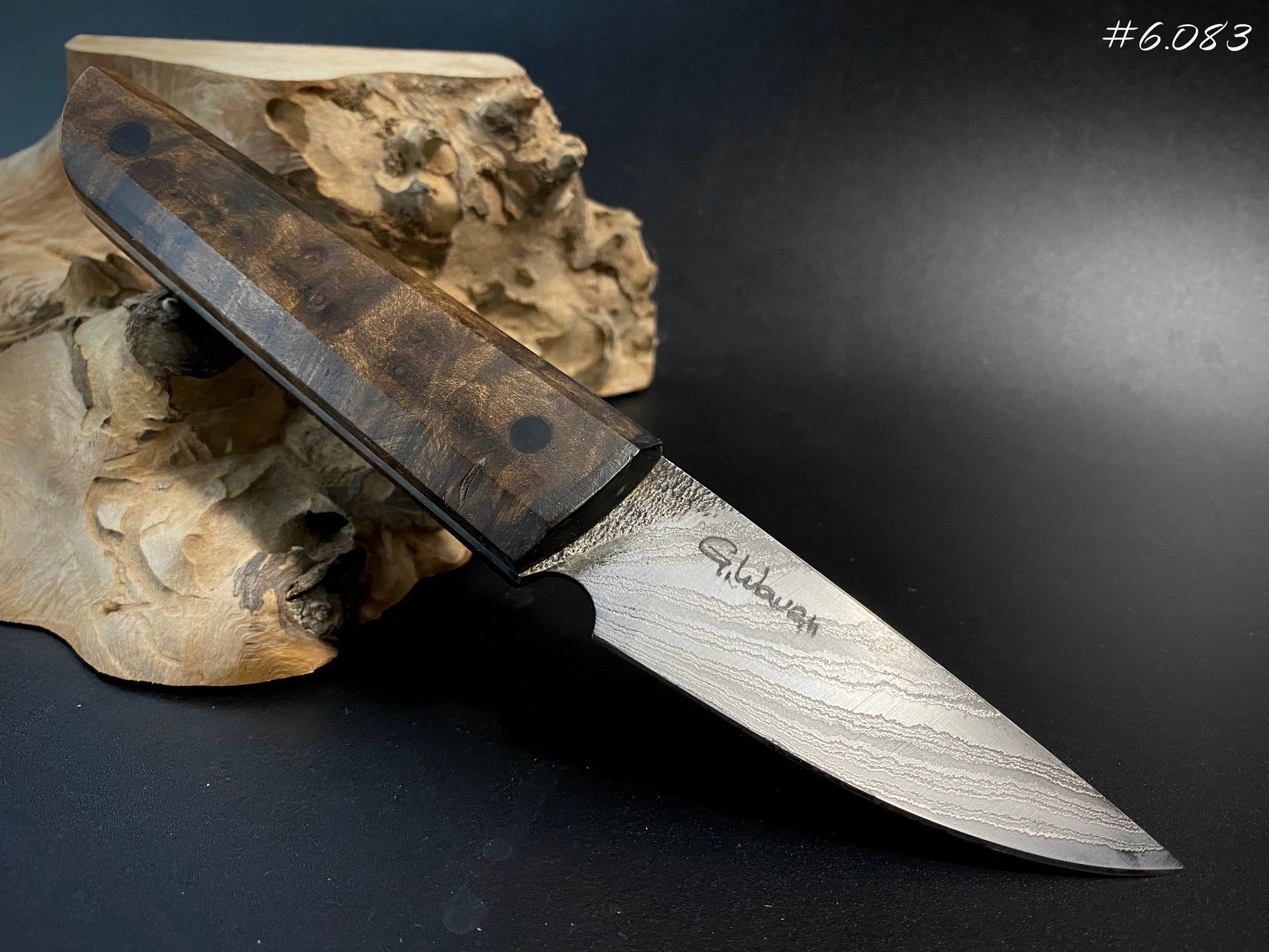 STEAK Knife, Universal, Forged Damascus Carbon Steel, Author's work, Single copy.
