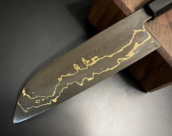 Couteau de cuisine de style japonais SANTOKU, oeuvre d'auteur, exemplaire unique. #6.087