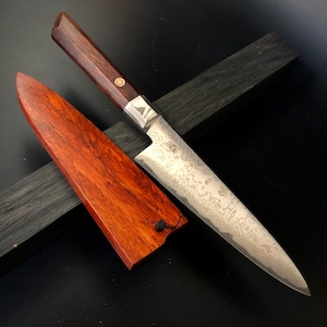 GYUTO Knife 157 mm, Integral Bolster, Damascus Stainless Steel, Author's work, Single copy.