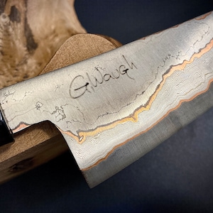BUNKA Japanese Style Kitchen Knife 160 mm, Damascus Stainless Steel. Custom-made only!