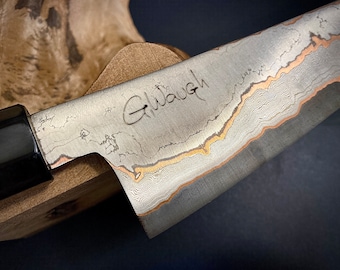BUNKA Japanese Style Kitchen Knife 160 mm, Damascus Stainless Steel. Custom-made only!
