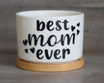 Beste Mutter aller Zeiten Sukkulententopf, Muttertagsblumentopf, kleiner Blumentopf mit Ablaufschale, Mutteranerkennungs-Weihnachtsgeschenk, Wohnkultur