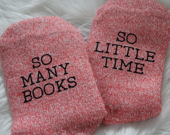 So Many Books So Little Time Socks, Book Lover Comfy Socks, Book Club Novelty Gift, Book Enthusiast, Stocking Stuffer For Readers