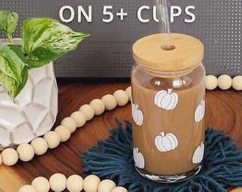 Halloween Pumpkin Glass Cup, Spooky Season Beer Can, Fall Iced Coffee Cup, Reusable Glass Can with Bamboo Lid and Glass or Metal Straw
