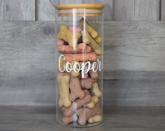 Personalized Dog or Cat Treat Glass Jar, Custom Pet Treat Jar, New Pet Gift, Training Treat Jar, Dog Treat Storage Container, Airtight Jar