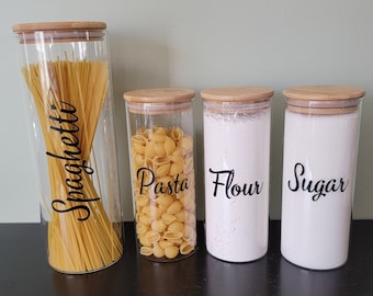 Custom Text Glass Canister, Personalized Kitchen Storage and Organization, Minimalist Pantry Containers, Countertop Decor, Airtight, ONE JAR