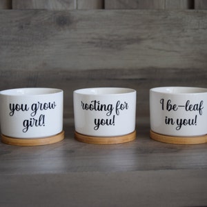 Positive Planters 3 Pack Succulent Pots, Cute Cactus Multipack Pots, Inspirational Home Decor, Plant Lover Housewarming or Christmas Gift