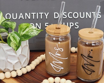 Mr. & Mrs. Wedding Cup Set - Mr. and Mrs. Beer Can Glasses - Wedding Cups - Bride and Groom - Mr. + Mr. Set - Mrs. + Mrs. Cups-Wedding Gift