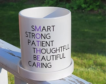 Mother Acronym Plant Pot - Mom Appreciation Plant Pot - Gift For Mom - 4 Inch Plant Pot With Tray - Mother's Day Planter - Crossword Pot