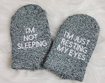 I'm Not Sleeping I'm Just Resting My Eyes Socks, Funny Women's Wool Socks, Mom Wife Sister Novelty Gift, Christmas Stocking Stuffer