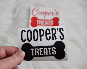 Treat Jar Vinyl Decal, Personalized Pet Name Sticker, Custom Training Treat Container Label, DIY Dog Bone Storage, Kitchen Organization