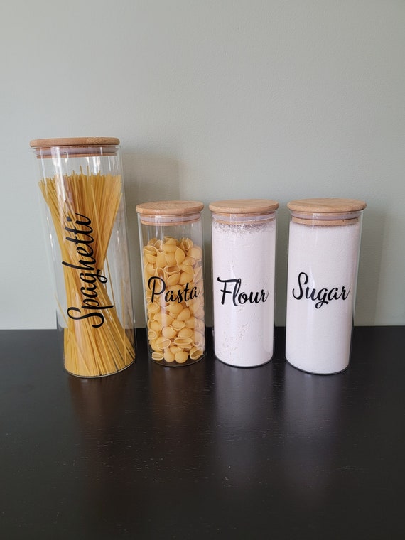 SET OF 4 Custom Glass Canisters, Airtight Pantry Food Storage Jars, Sugar Flour  Jar, Kitchen Organization Storage, Countertop Decor 