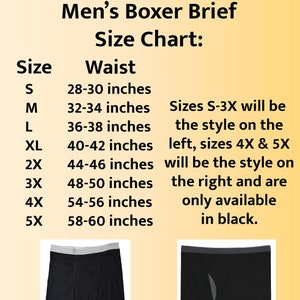 Men's size chart showing sizes S through 5X.