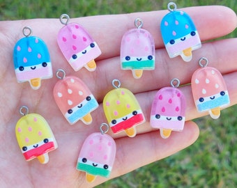 Kawaii Popsicle Charm - Cute Summer Popsicle - Smiling Face Ice Cream - Stitch Marker - Cell Phone Charms - Planner Charm