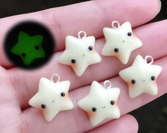 Glow in the Dark Kawaii Star - Polymer Clay Charm - Cute Stars with Faces - Lights up - Planner Charm