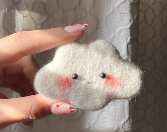 Kawaii Felted Cloud - Cloud Wool - Puffy Cloud - Miniature Cloud - Smiley Cloud Charm - Baby Flower Soft - Baby Mobile - Soft Cloud Decor