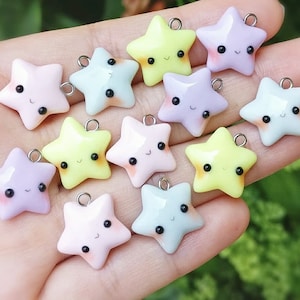 Kawaii Pastel Star Polymer Clay Charm Kawaii Star Blue Star Pink Star Yellow Star Purple Star Cell Phone Charms Planner Charm image 1