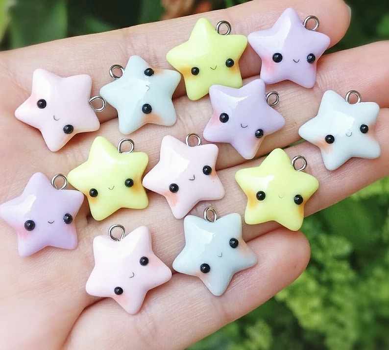 Kawaii Pastel Star Polymer Clay Charm - Kawaii Star - Blue Star - Pink Star - Yellow Star - Purple Star - Cell Phone Charms - Planner Charm 