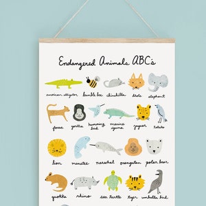 Endangered Animals ABC Poster • Endangered Species Printable, Inspirational Instant Download, Nursery or Bedroom Decor