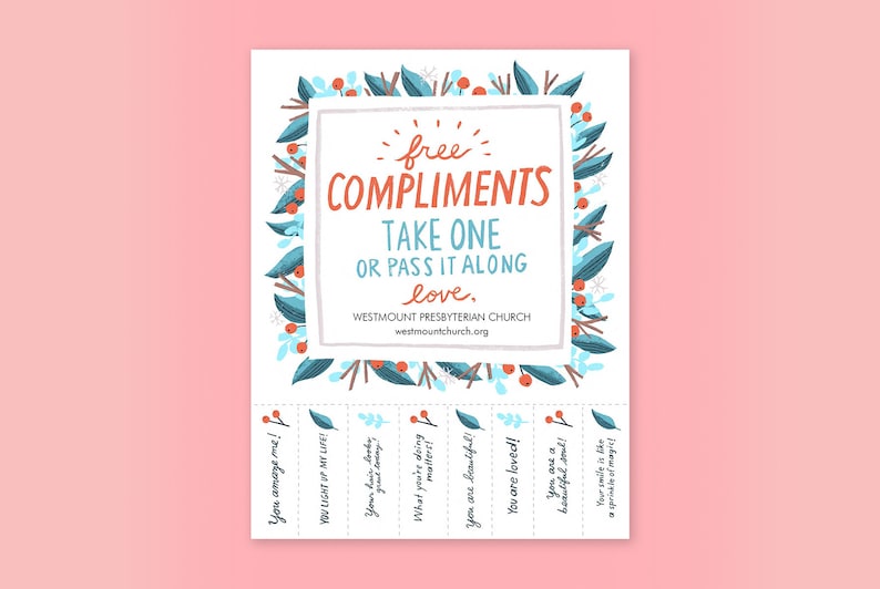 Compliments Tear-off Printable Printable for Business or Church, Inspirational Instant Download image 1